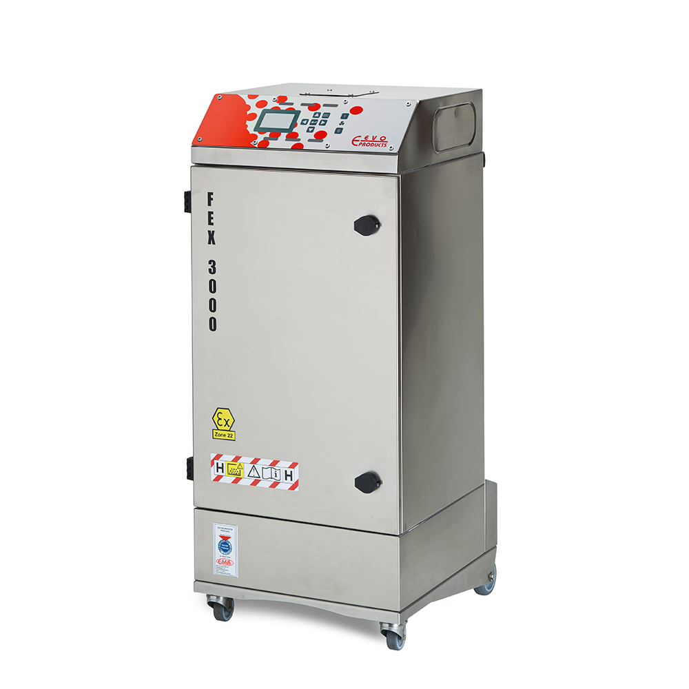 Front view of the FEX 3000 mobile fume extraction system from EVOTEC.